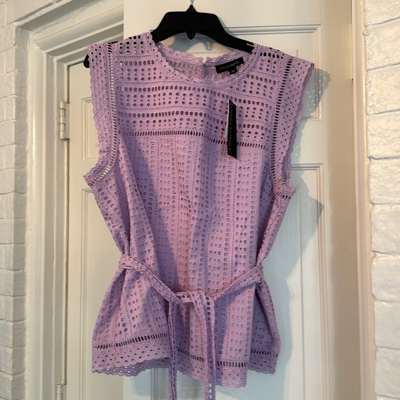 Banana Republic lilac eyelet tie waist blouse - Picture 1 of 5